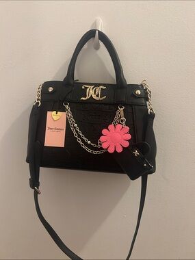Juicy Couture Black Satchel with Pink Flower Charm